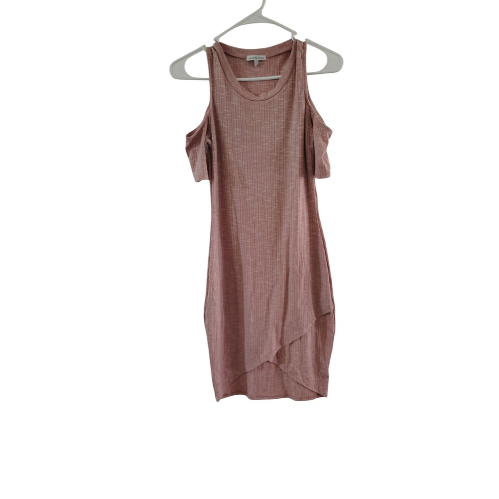 Charlotte Russe Womens Cold Shoulder Ribbed Bodycon Mini Dress Pink Size Small